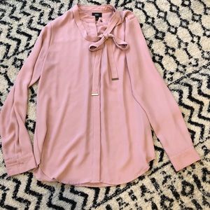 Blush pink button-up top with tie